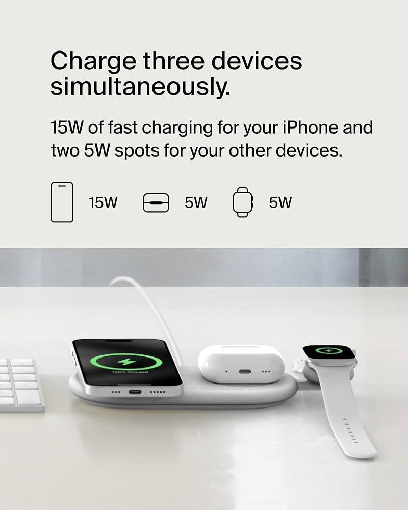 Carregador Sem Fio Belkin BoostCharge Pro 3 em 1 Qi2 15W — foto 2