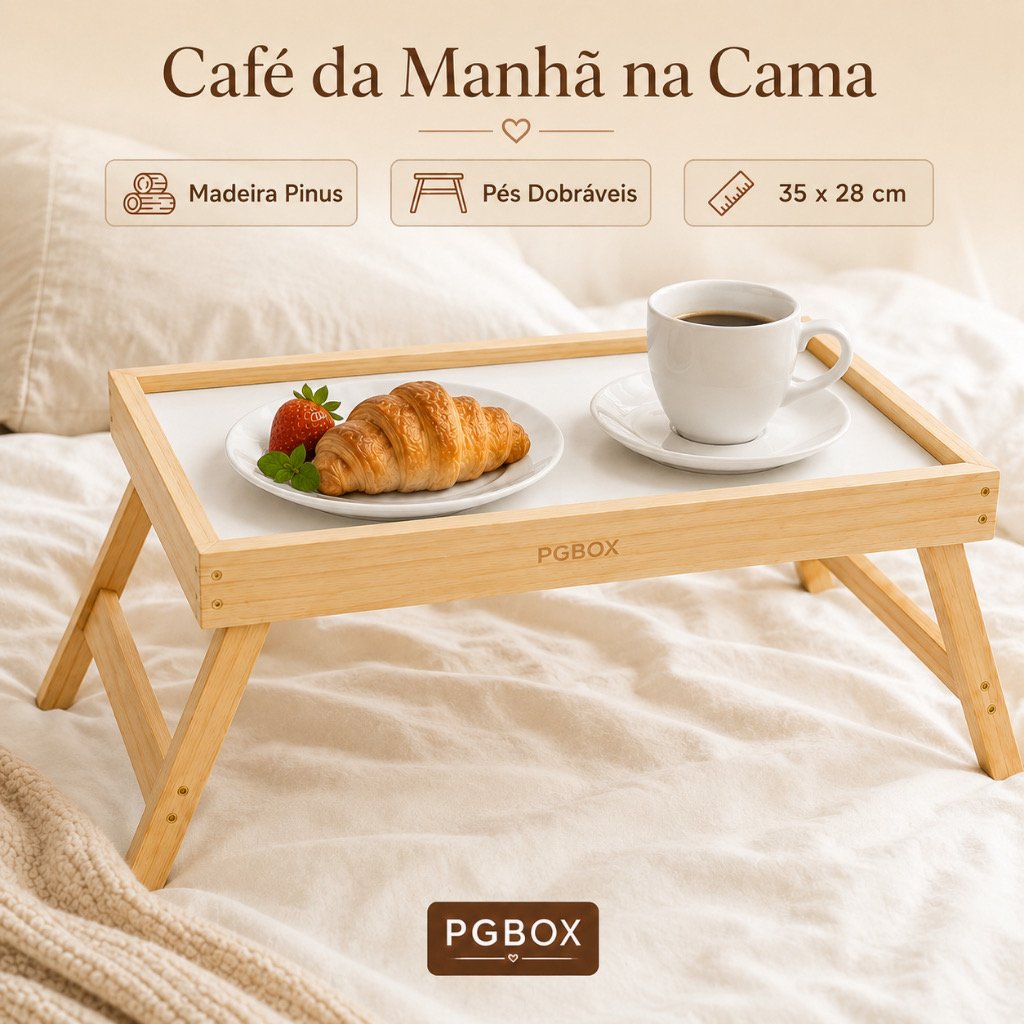 Mesa Bandeja Dobrável de Madeira Pinus para Café na Cama 38 cm — foto 2