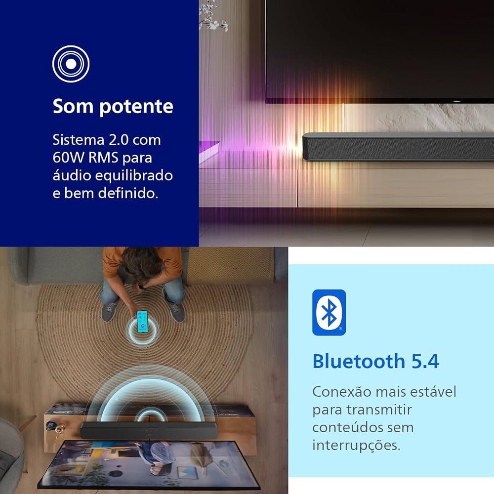 Soundbar Philips TAB4000 2.0 Canais Bluetooth Preto Bivolt — foto 2