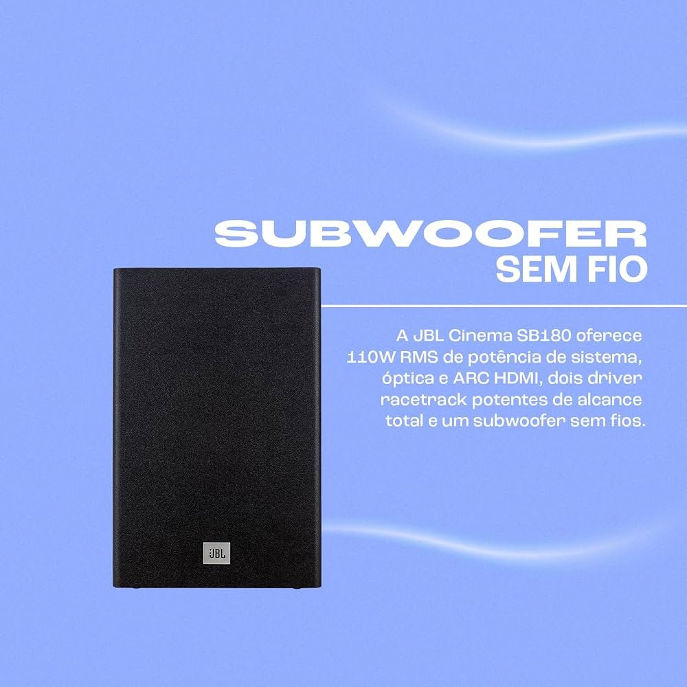 Soundbar JBL Cinema SB180 2.1 Canais com Subwoofer Sem Fio 110W RMS Bivolt Preto — foto 4