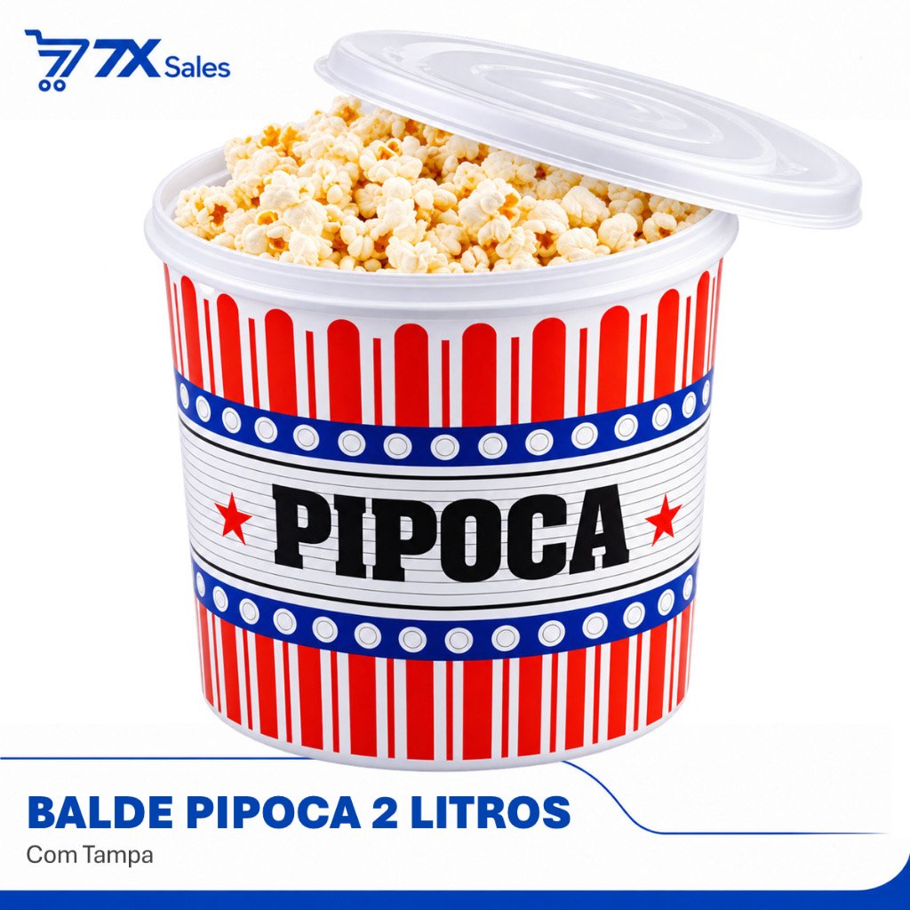 Balde de Pipoca 2 Litros com Tampa Reutilizável Tema Cinema — foto 1