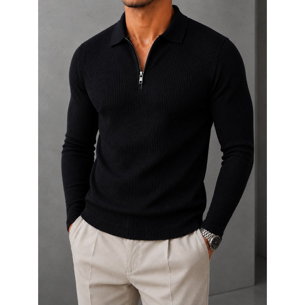 Camisa Polo Manga Longa Masculina Italiana Canelada com Zíper Slim Fit — foto 8