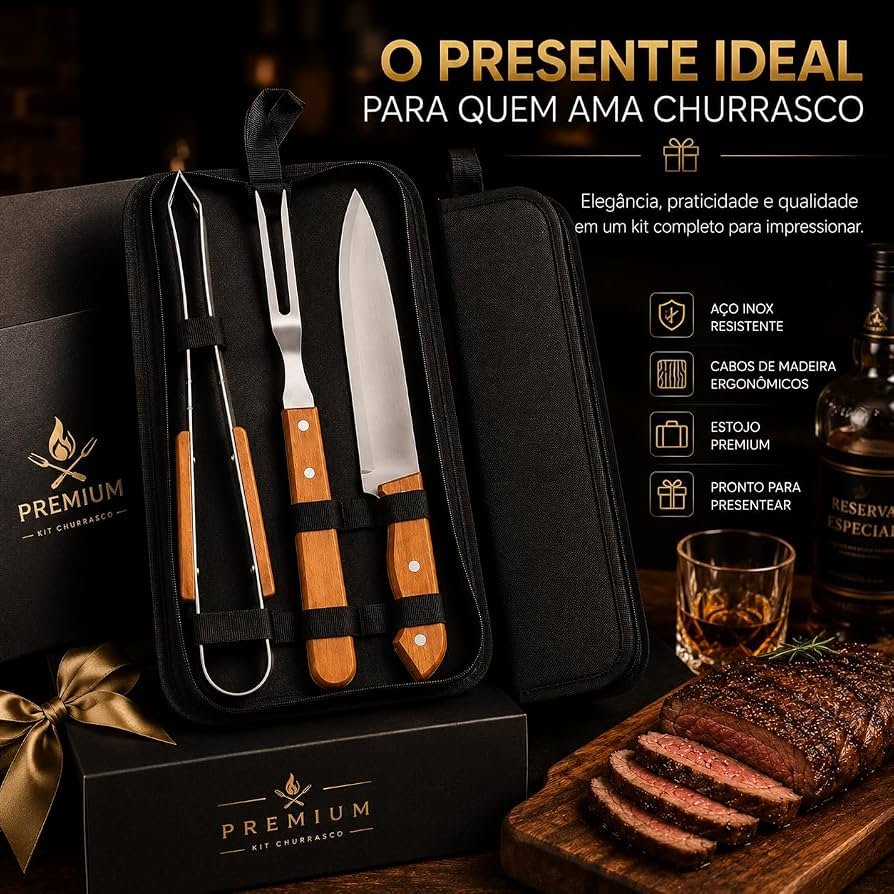 Kit Churrasco Premium Aço Inox e Madeira — foto 5