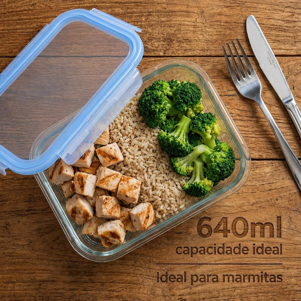 Kit 10 Potes de Vidro Herméticos 640ml com 4 Travas — foto 2