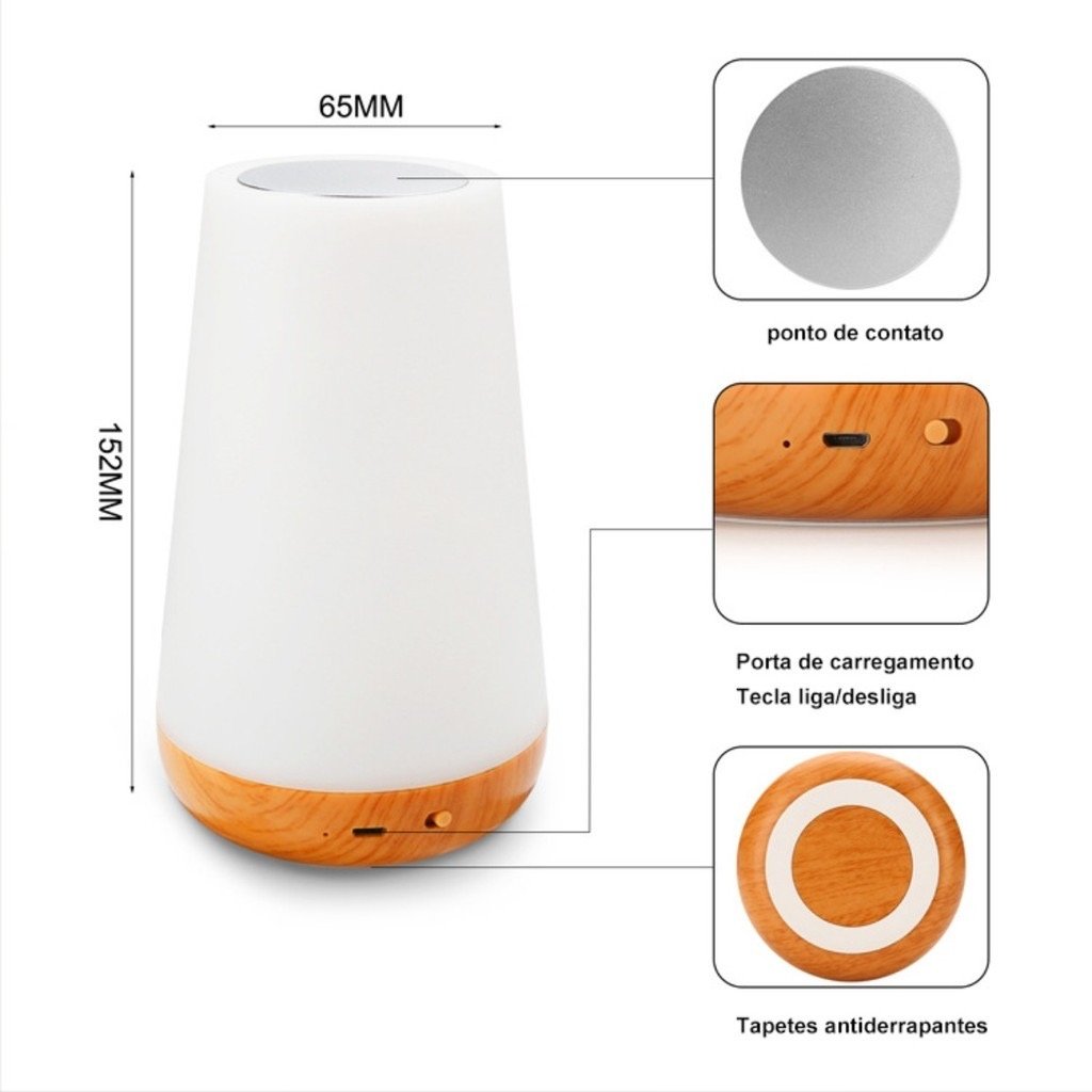 Abajur LED Recarregável com Controle Remoto e Touch, 13 Cores, Temporizador e 5 Níveis de Brilho — foto 3