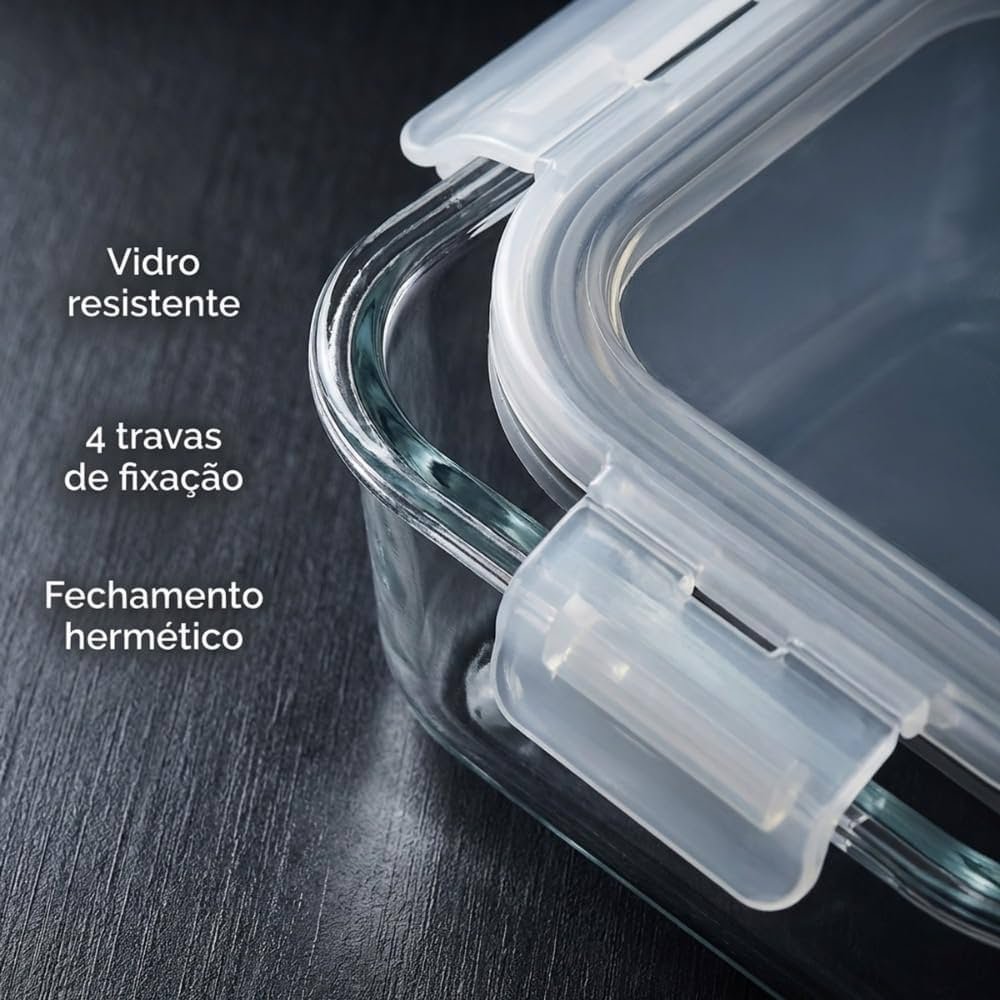 Kit 10 Potes de Vidro Herméticos 640ml com 4 Travas — foto 6