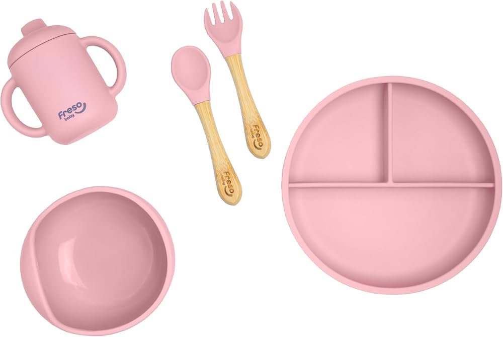 Kit Alimentação Bebê em Silicone 5 Peças Freso Baby Rosa