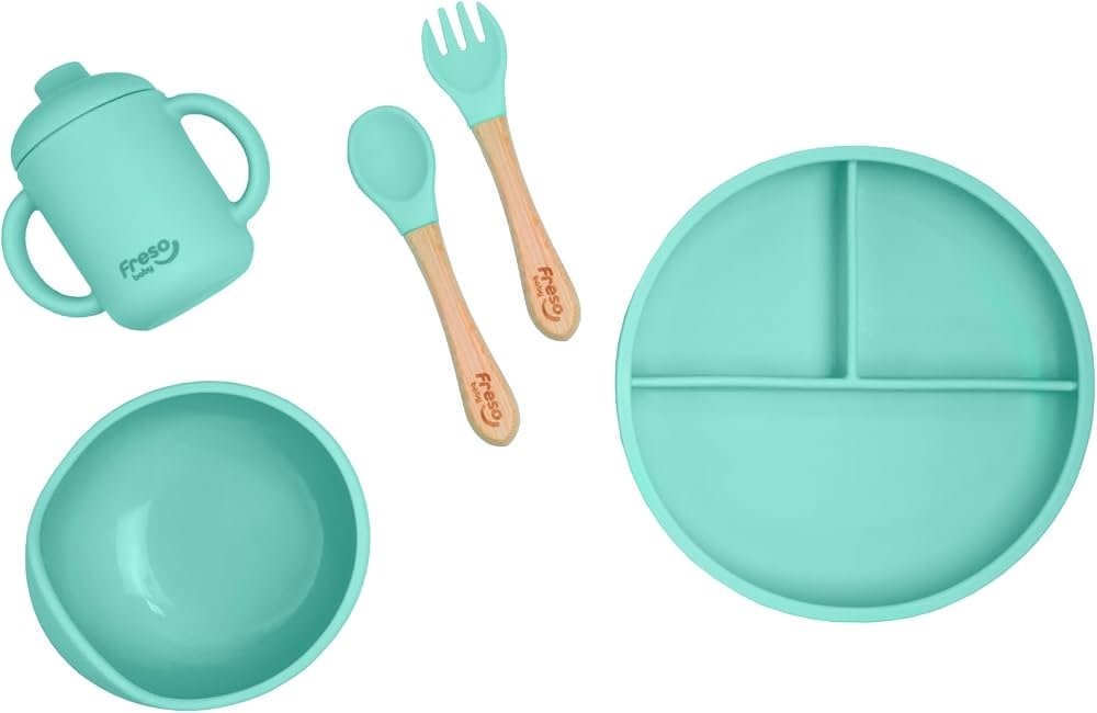 Kit Alimentação Bebê em Silicone 5 Peças Freso Baby Verde Água