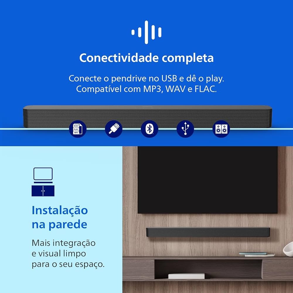 Soundbar Philips TAB4000 2.0 Canais Bluetooth Preto Bivolt — foto 5