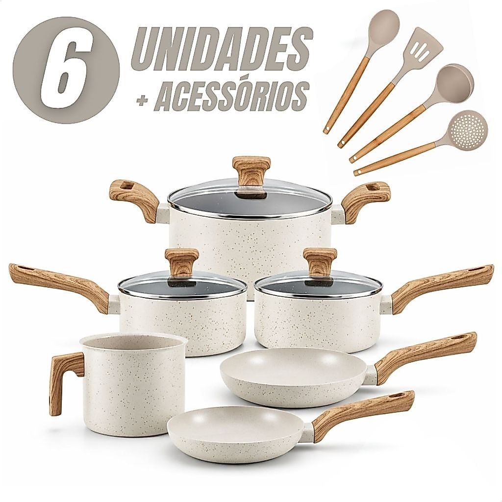 Jogo de Panelas 6 Peças Antiaderentes Nivera com 4 Utensílios — foto 1