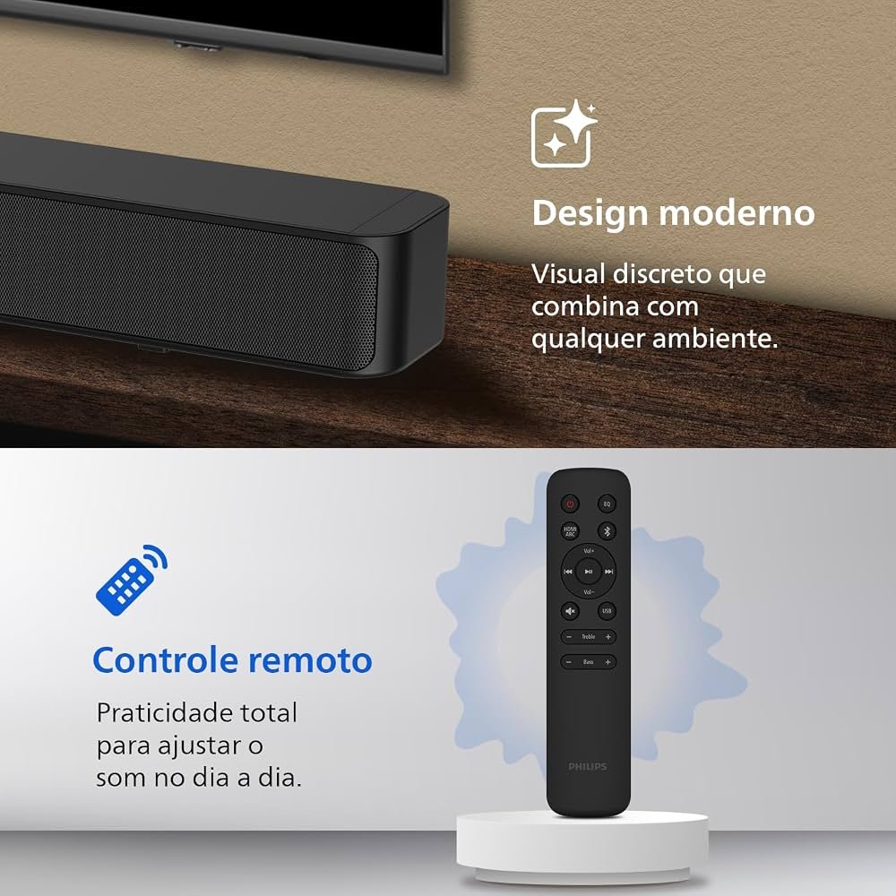 Soundbar Philips TAB4000 2.0 Canais Bluetooth Preto Bivolt — foto 4