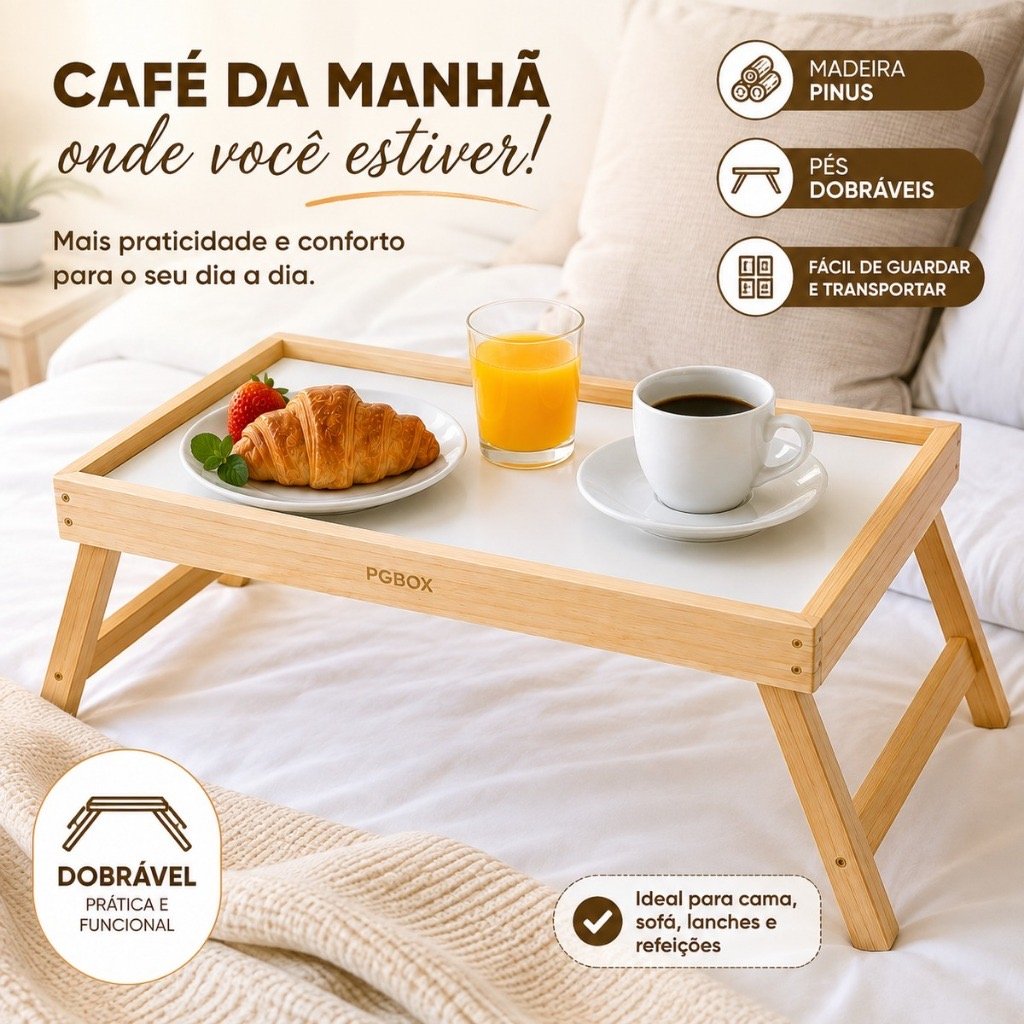 Mesa Bandeja Dobrável de Madeira Pinus para Café na Cama 38 cm — foto 6