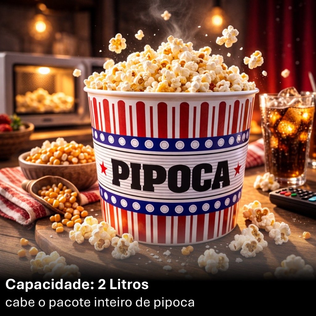 Balde de Pipoca 2 Litros com Tampa Reutilizável Tema Cinema — foto 3