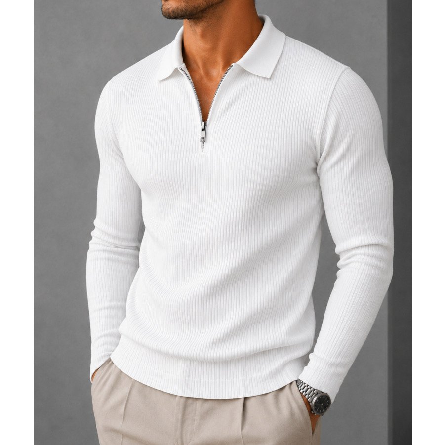 Camisa Polo Manga Longa Masculina Italiana Canelada com Zíper Slim Fit — foto 4