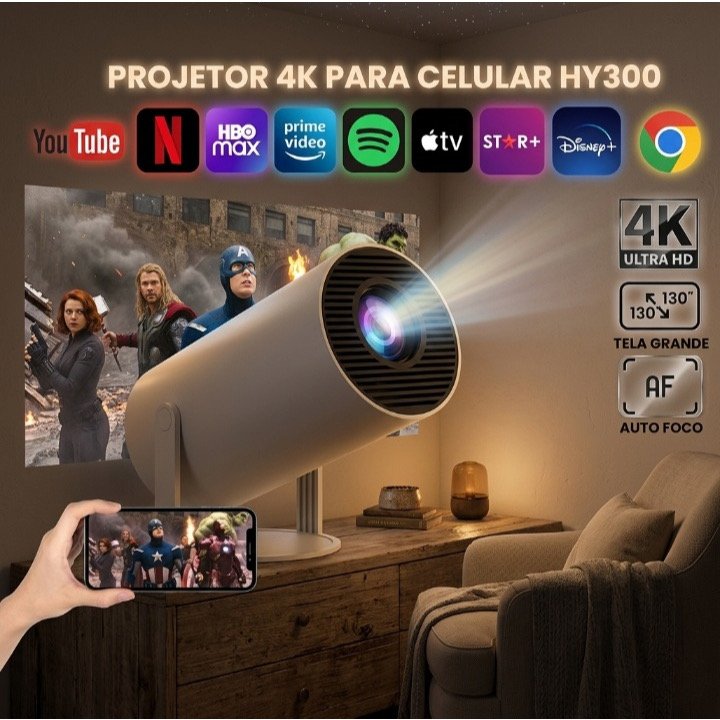 Mini Projetor Portátil Magcubic HY300 Pro Android Wi-Fi 6 Branco — foto 7