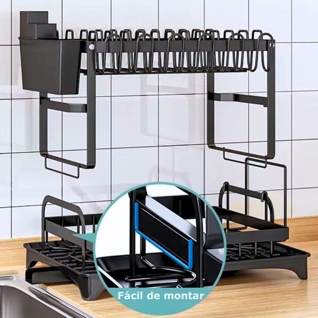 Escorredor de Louça Duplo 2 Andares Metal Preto com Bandeja Coletora — foto 7