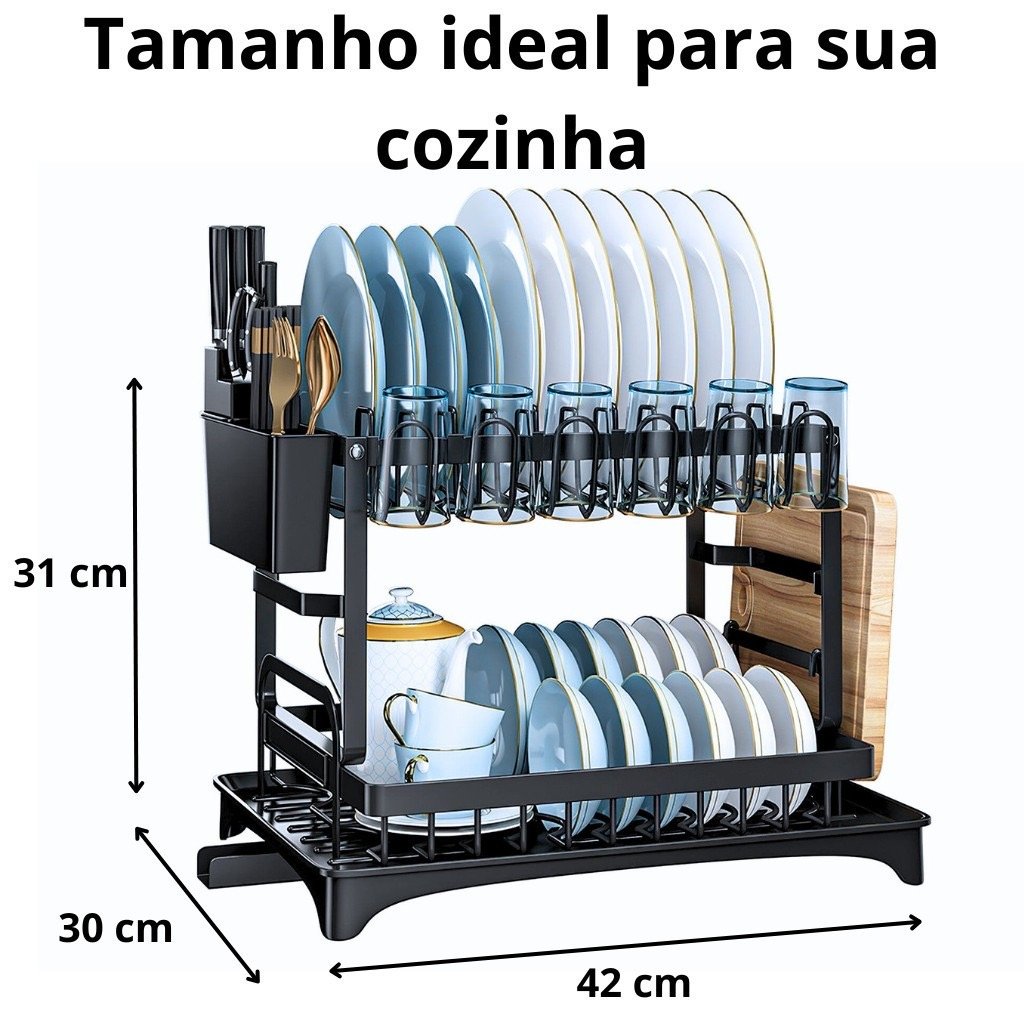 Escorredor de Louça Duplo 2 Andares Metal Preto com Bandeja Coletora — foto 10