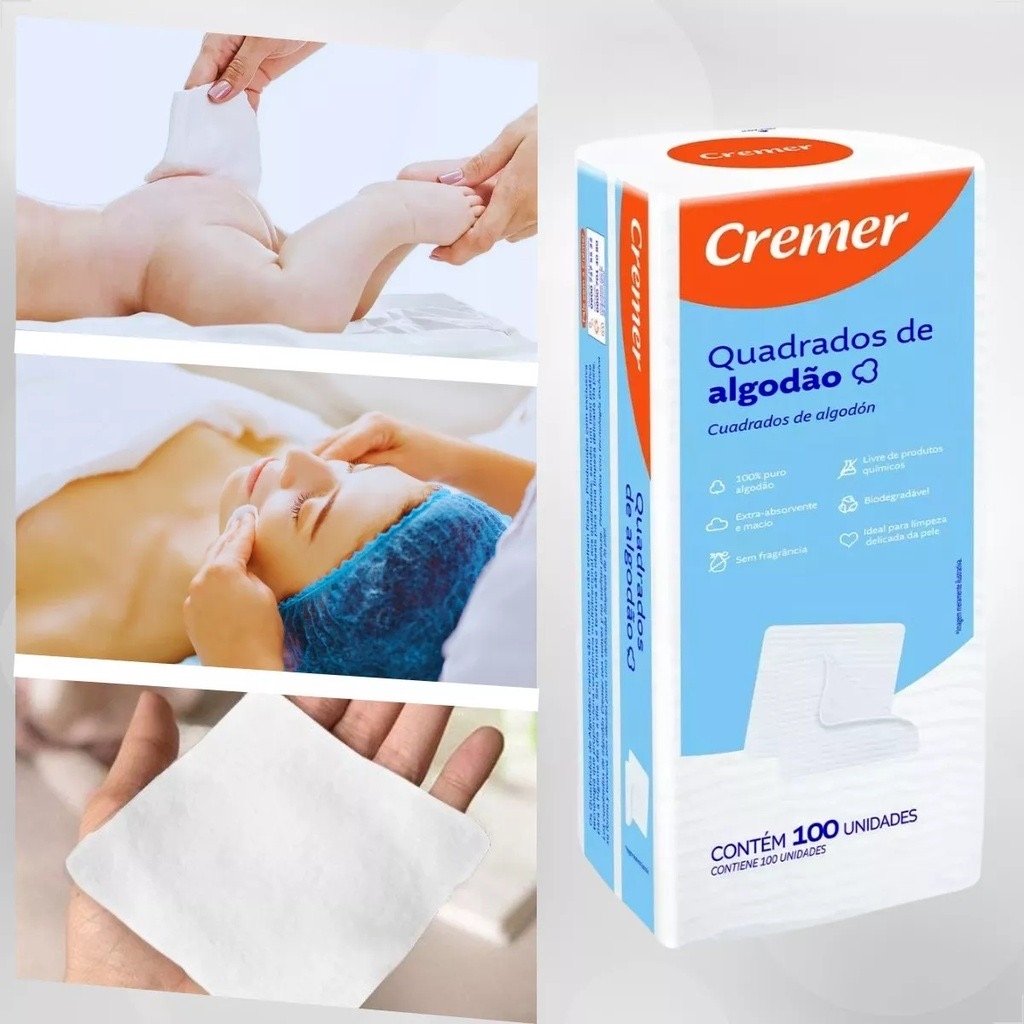 Algodão Quadrado Sem Perfume Cremer Kit com 3 Pacotes de 100 Unidades — foto 4