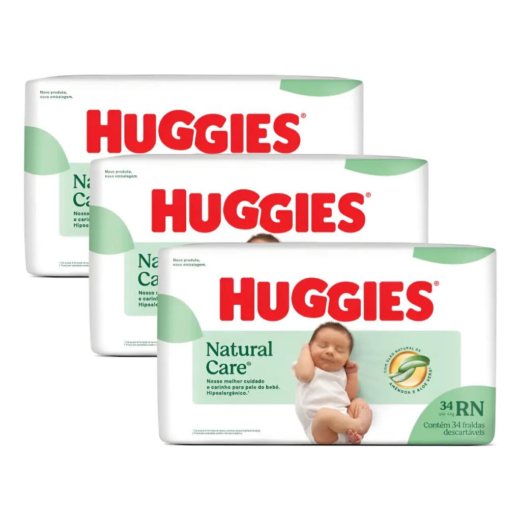 Fralda Descartável Huggies Natural Care Kit 102 Fraldas