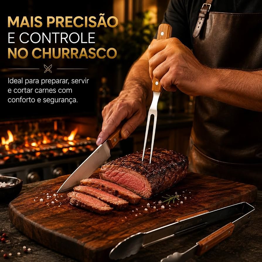 Kit Churrasco Premium Aço Inox e Madeira — foto 3