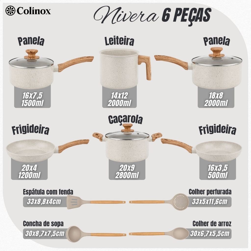 Jogo de Panelas 6 Peças Antiaderentes Nivera com 4 Utensílios — foto 2