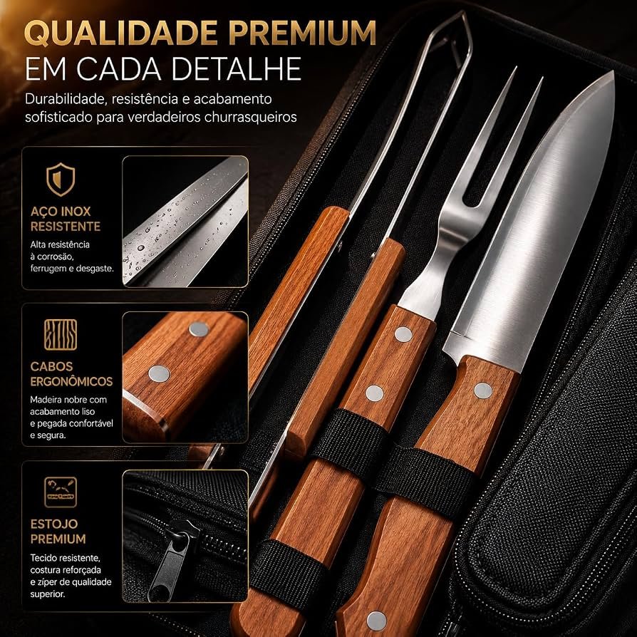 Kit Churrasco Premium Aço Inox e Madeira — foto 4