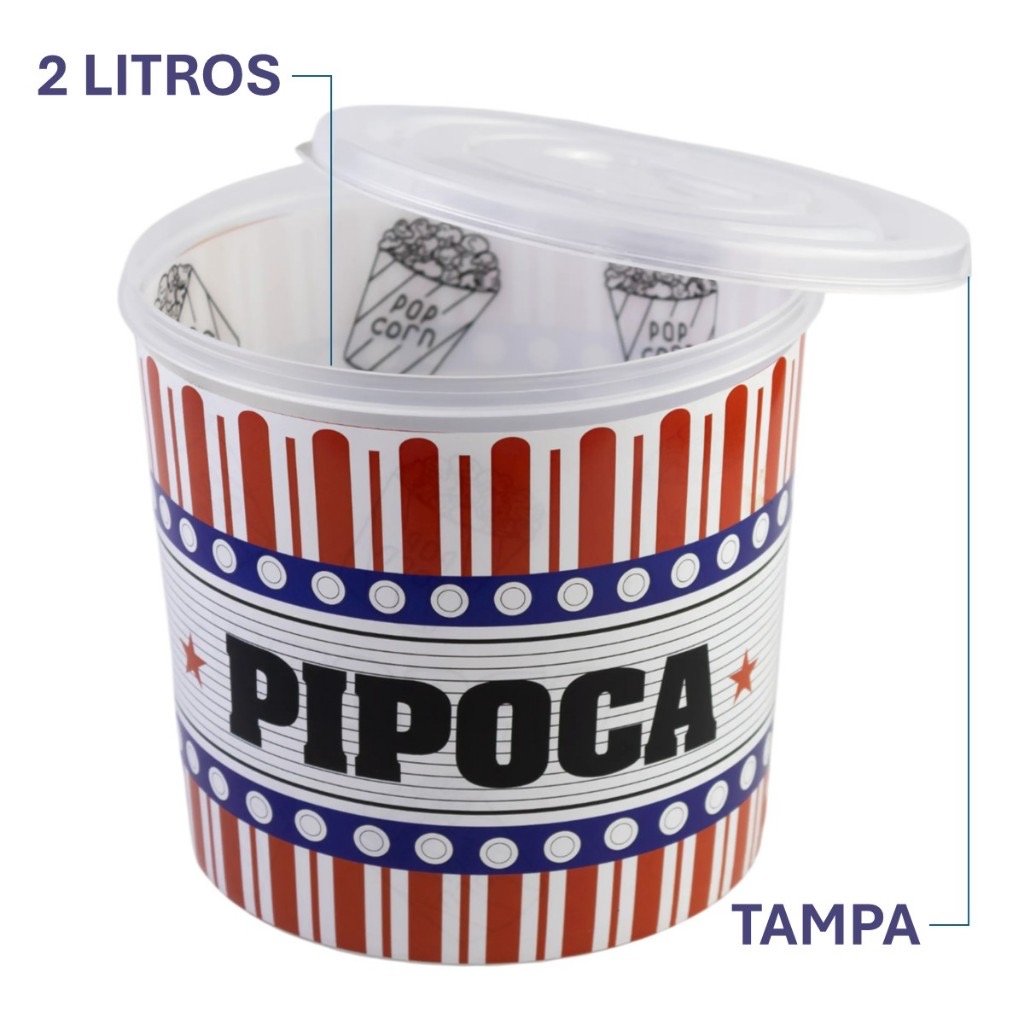 Balde de Pipoca 2 Litros com Tampa Reutilizável Tema Cinema — foto 5
