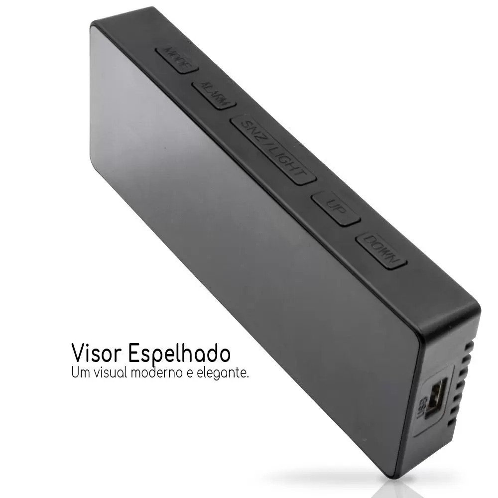 Relógio Despertador Digital de Mesa LED USB e Pilha AAA Preto — foto 7