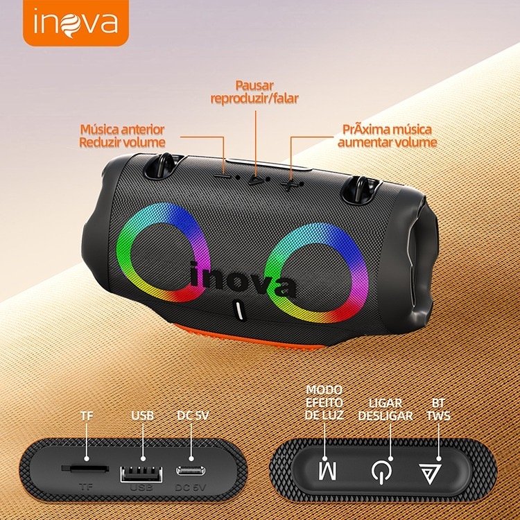 Caixa de Som Bluetooth Inova Xtreme 4 RGB Resistente à Água IPX6 — foto 4