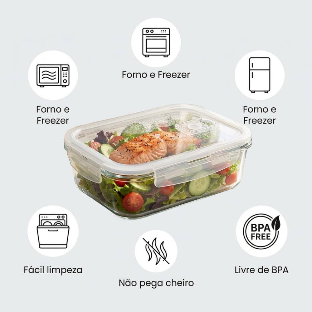 Kit 10 Potes de Vidro Herméticos 640ml com 4 Travas — foto 5