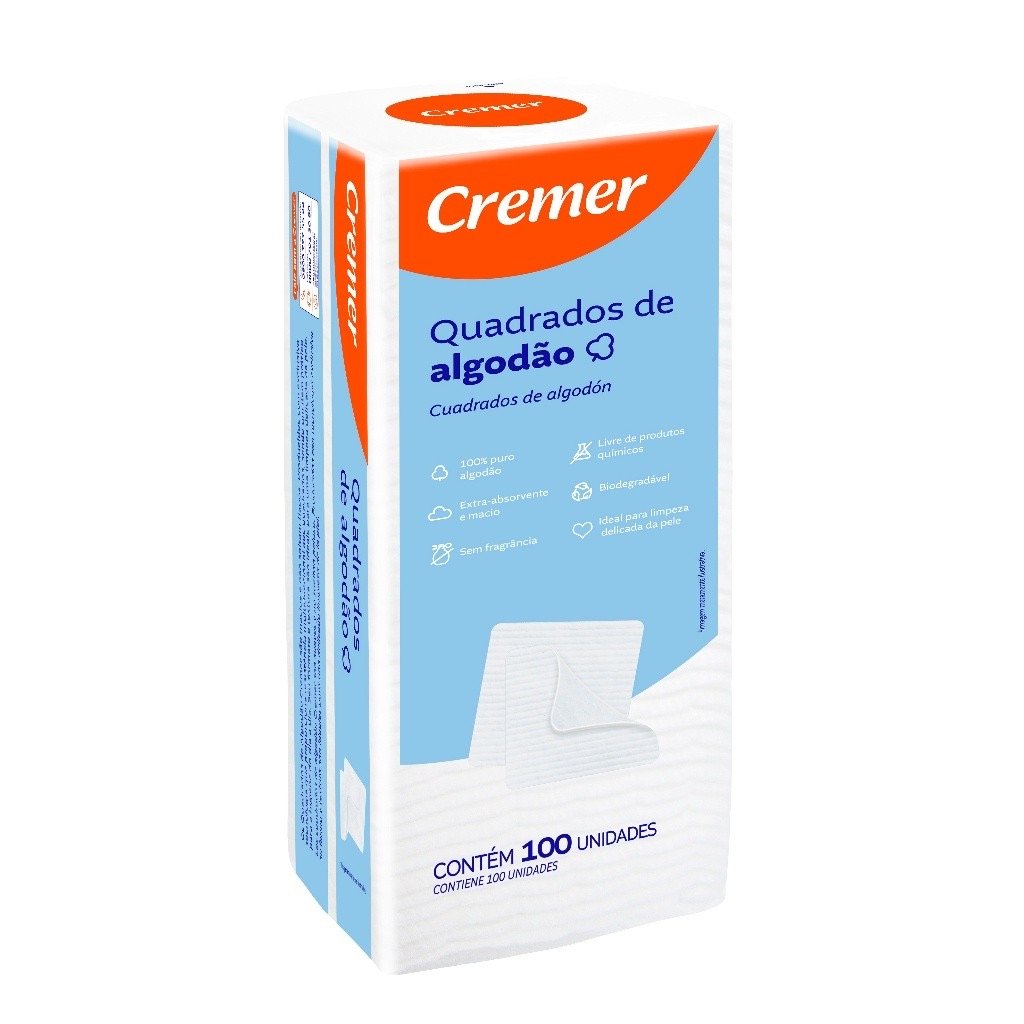 Algodão Quadrado Sem Perfume Cremer Kit com 3 Pacotes de 100 Unidades — foto 2