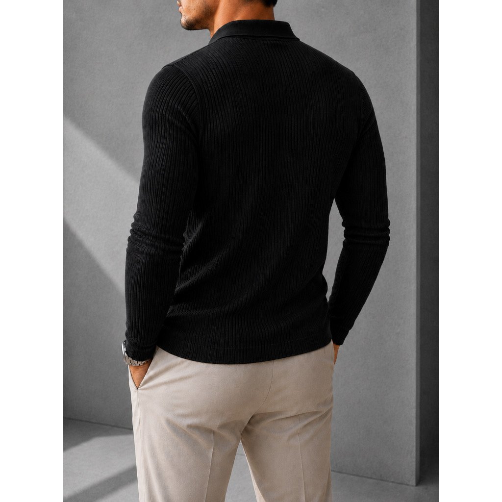 Camisa Polo Manga Longa Masculina Italiana Canelada com Zíper Slim Fit — foto 3